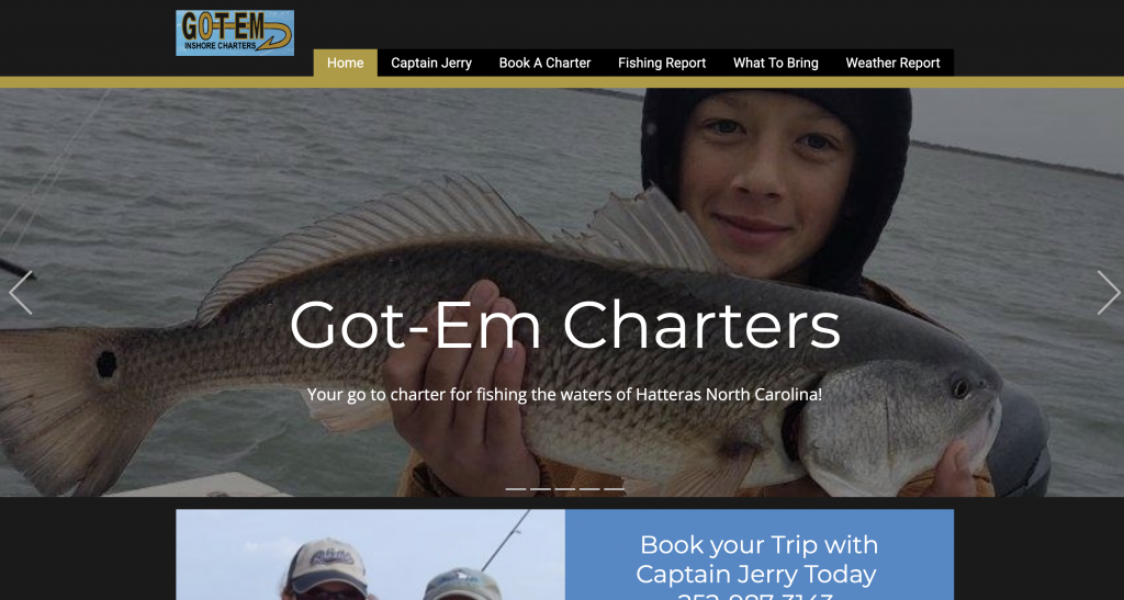 Got-em Charters website homepage image.